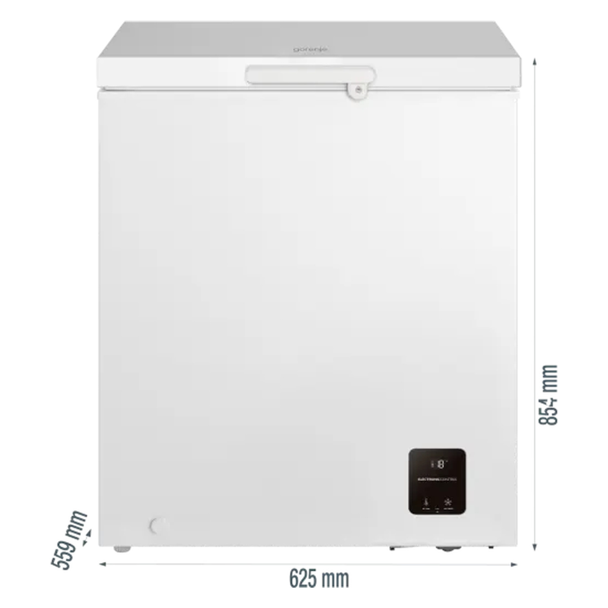 Gorenje FH14EAW - διαστάσεις καταψύκτη Καταψύκτης Gorenje FH14EAW με διαστάσεις πλάτους 625mm, ύψους 854mm και βάθους 559mm.
