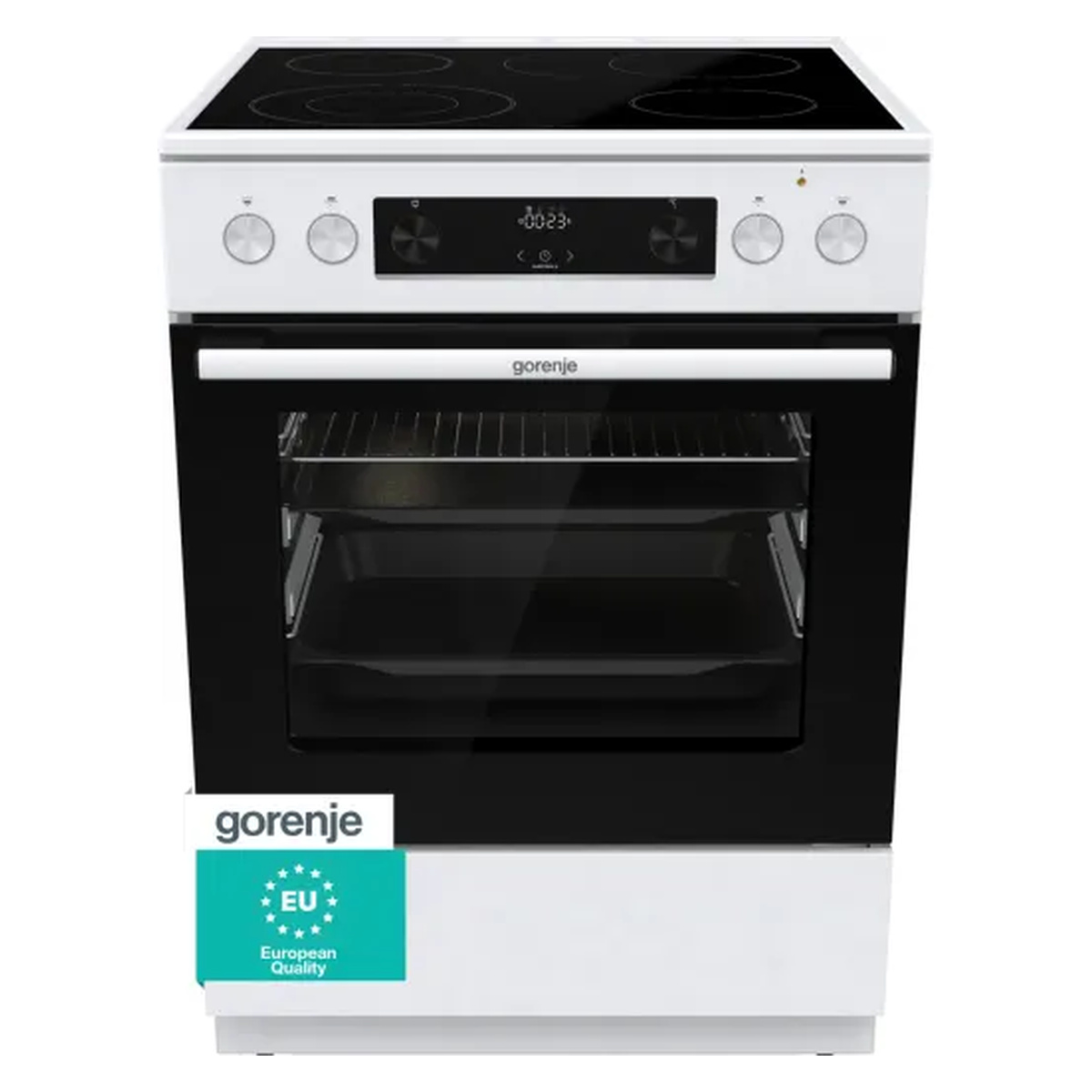 Gorenje GECS6C70WPA λευκή κεραμική κουζίνα - εμπρόσθια όψη Λευκή κεραμική κουζίνα Gorenje GECS6C70WPA 60cm με φούρνο 71 λίτρων, εμπρόσθια όψη.
