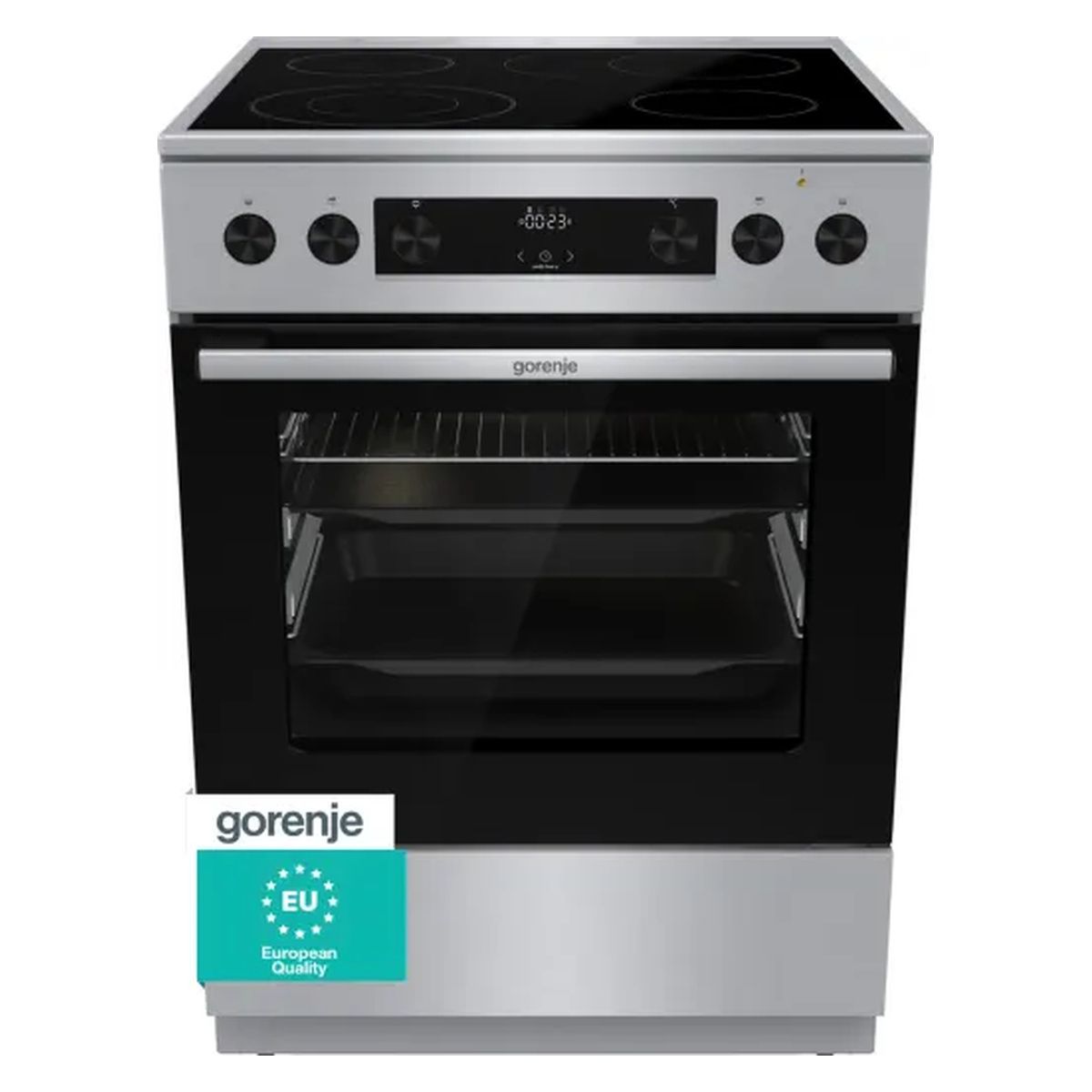 Gorenje GECS6C70XPA - εμπρόσθια όψη Κεραμική κουζίνα inox Gorenje GECS6C70XPA, εμπρόσθια όψη με φούρνο 71 λίτρων και τέσσερις εστίες.