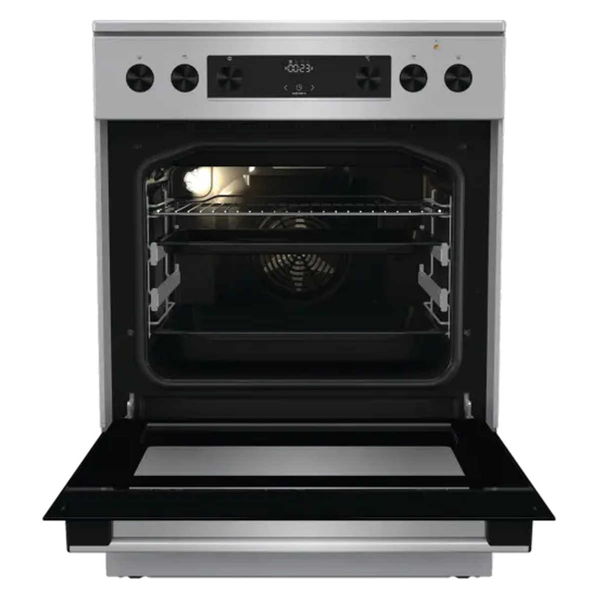 Gorenje GECS6C70XPA - ανοιχτός φούρνος Κεραμική κουζίνα inox Gorenje GECS6C70XPA, ανοιχτός φούρνος με ταψιά, σχάρα και εσωτερικό φωτισμό.