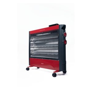 Κόκκινη θερμάστρα χαλαζία Gruppe NGF-24IF Red, πλάγια όψη με χειριστήρια και ροδάκια.