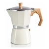 Μπεζ καφετιέρα espresso Haeger Moka Pot 6 CP-06A.010A με λαβή σε όψη ξύλου.