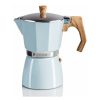 Γαλάζια καφετιέρα espresso Haeger Moka Pot 6 CP-06A.011A με λαβή σε όψη ξύλου.