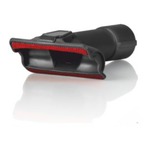 Κόκκινη ηλεκτρική σκούπα stick Haeger Venus 600 VC-600.048A, μαύρο πέλμα καθαρισμού υφασμάτων με κόκκινη επιφάνεια.