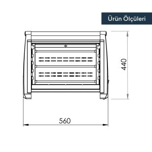 KUMTEL LX-2832 – επίσημο σχέδιο διαστάσεων, πλάτος 56 cm και ύψος 44 cm